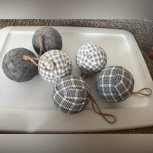 Set of Gray and White Plaid Fabric Ornaments